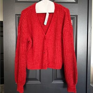 Vibrant Red Button-Up Cardigan